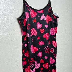 Heart Patterned Black and Pink Dress